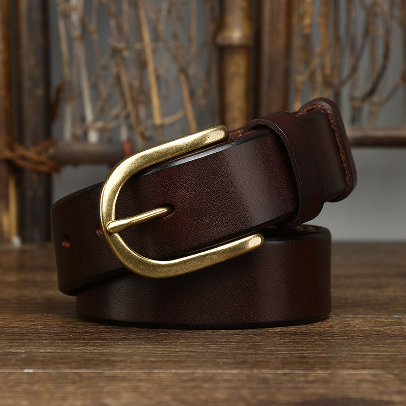 Ceinture rétro à boucle en cuivre pour homme 3,3 cm