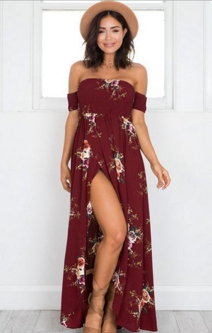 Robe de plage d'été bohème à épaules dénudées