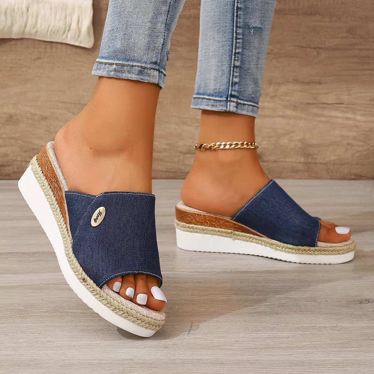 Denim Canvas Hemp Wedge Sandals Women