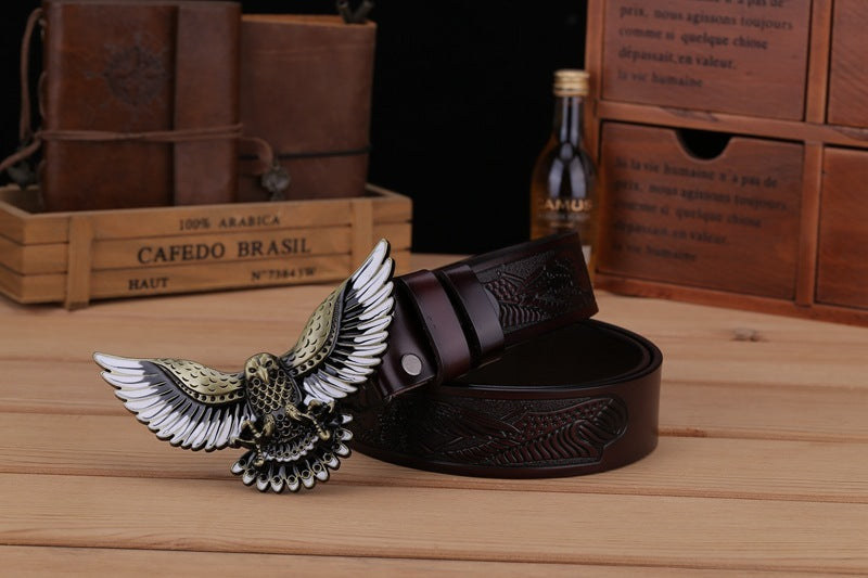 Ceinture en cuir à boucle aigle pour homme