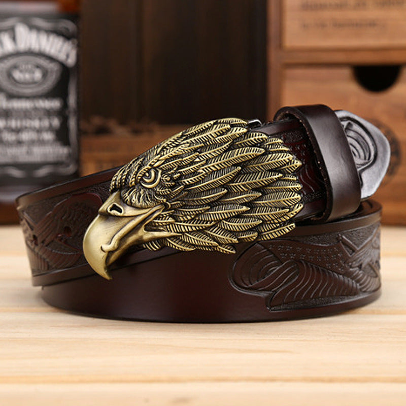 Ceinture en cuir à boucle aigle pour homme