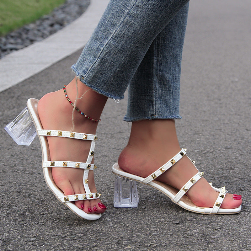 Square Toe Transparent Rivet Sandals