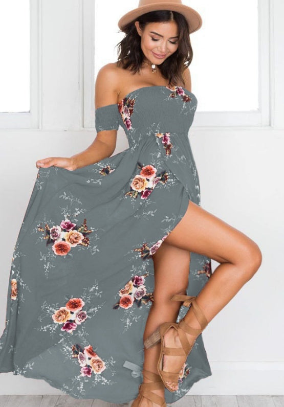 Robe de plage d'été bohème à épaules dénudées
