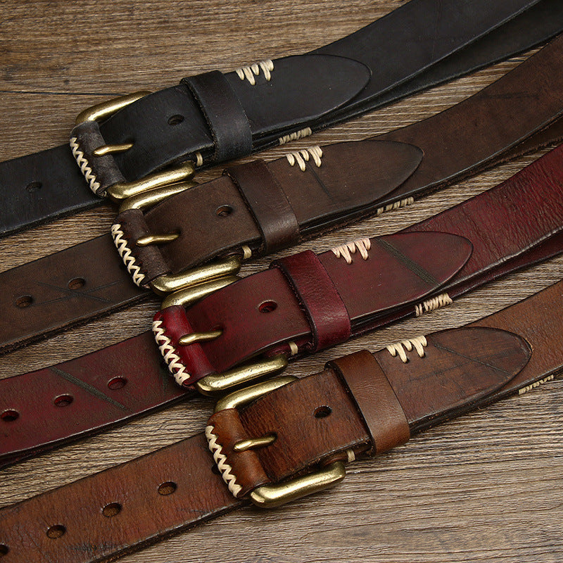 Ceinture rétro en cuir de vache faite à la main