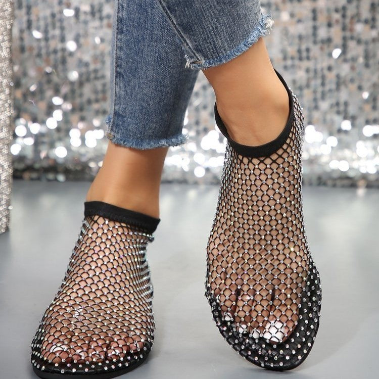 Rhinestone Hollow Flat Sandals Women