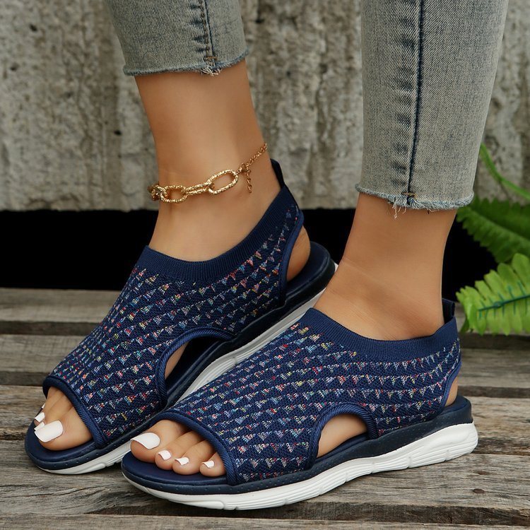 Heart Print Peep-Toe Mesh Sport Sandals