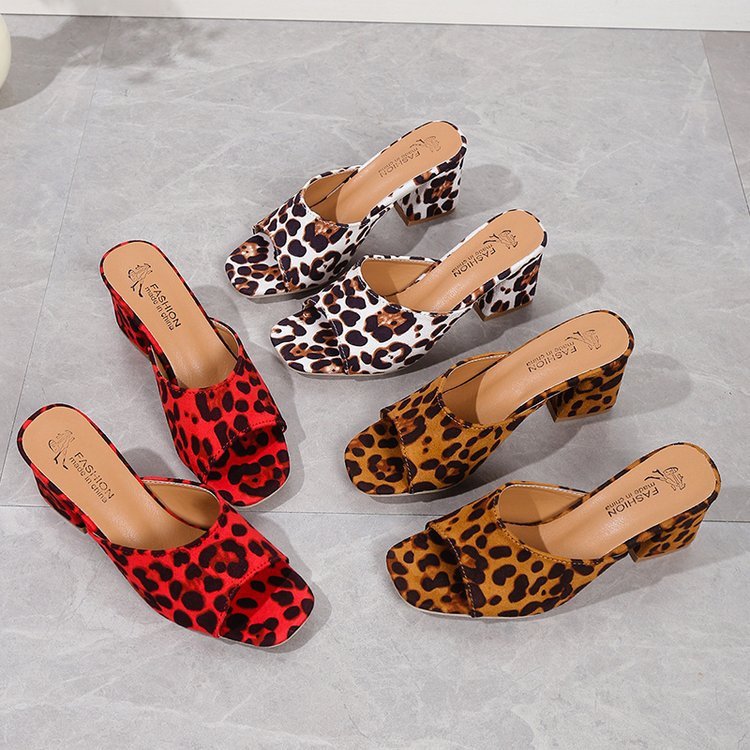 Leopard Square Toe Chunky Heels