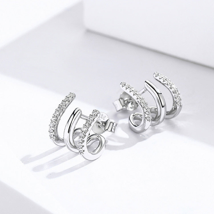 Three-Layer Silver Earrings