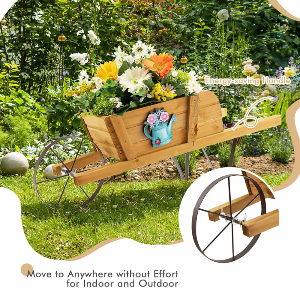 Wooden Wagon Planter with 9 Magnetic Accessories