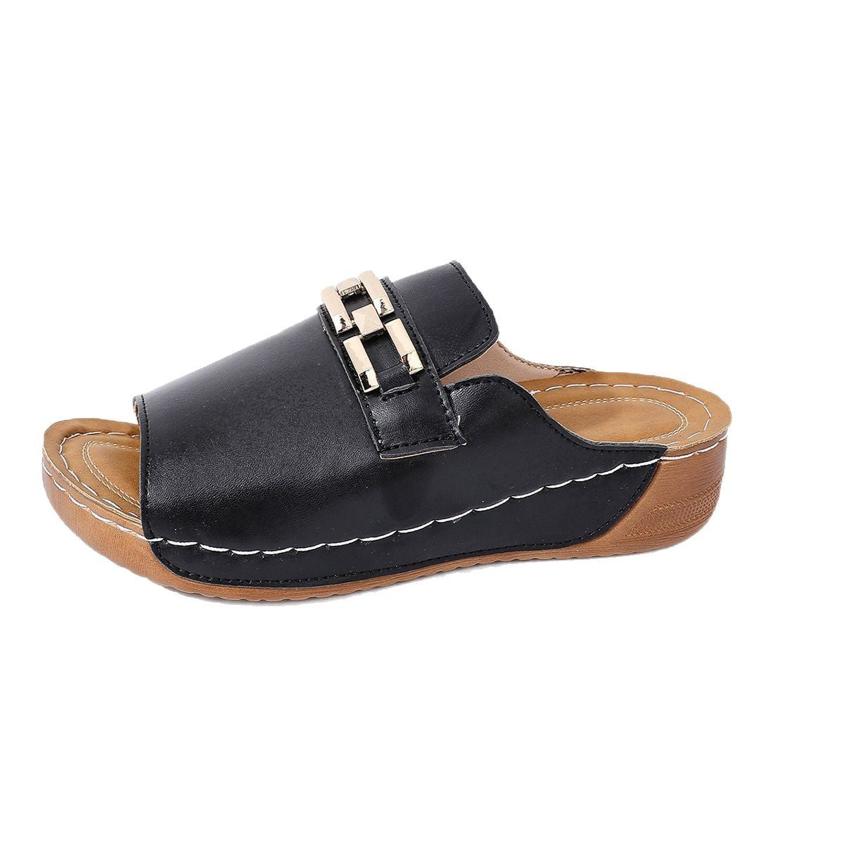 Plus Size Peep Toe Metal Slippers