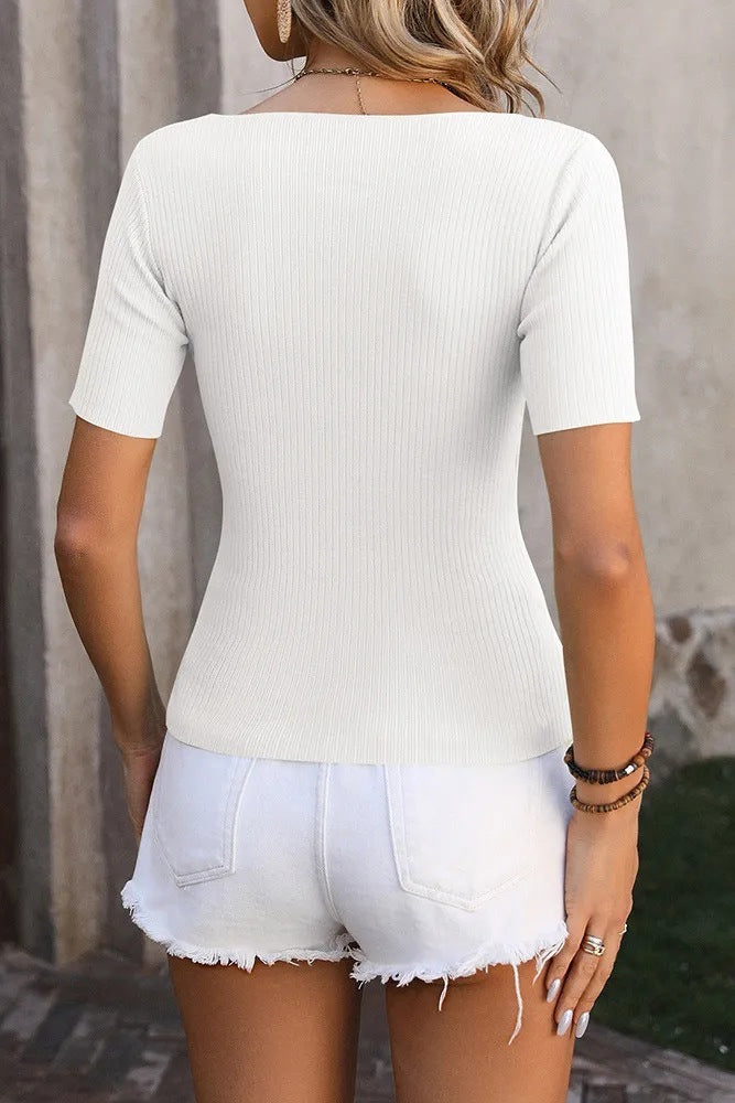 T-shirt d'été à col carré pour femme