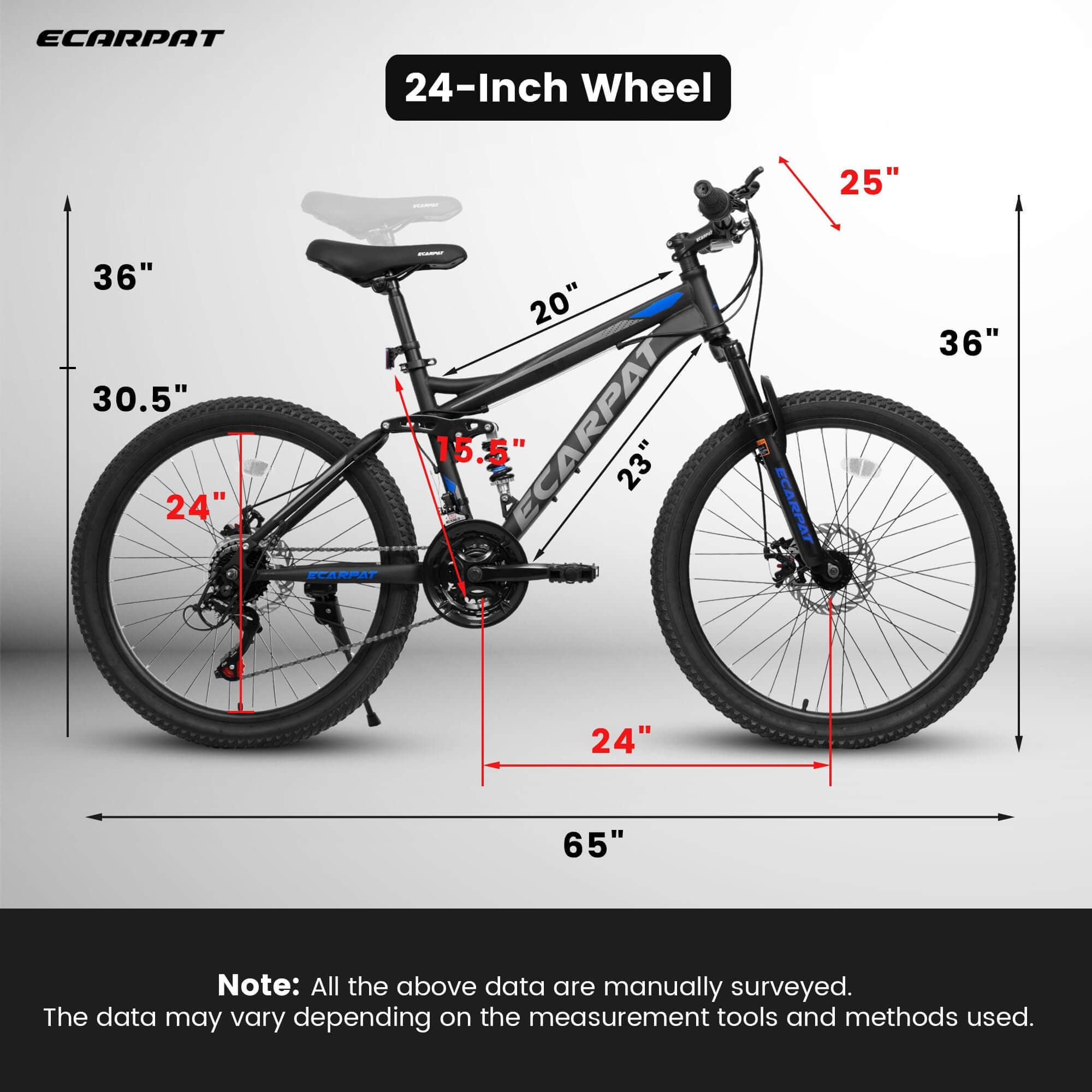 24" MTB Bike, 21-Speed, Disc Brakes, Durable Frame