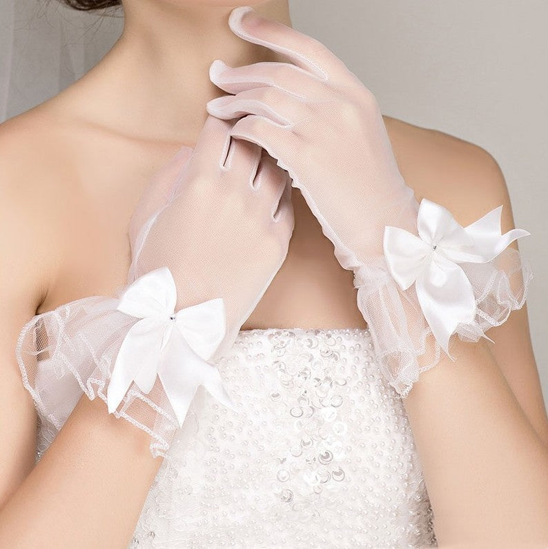 Gants de mariée en tulle cristal