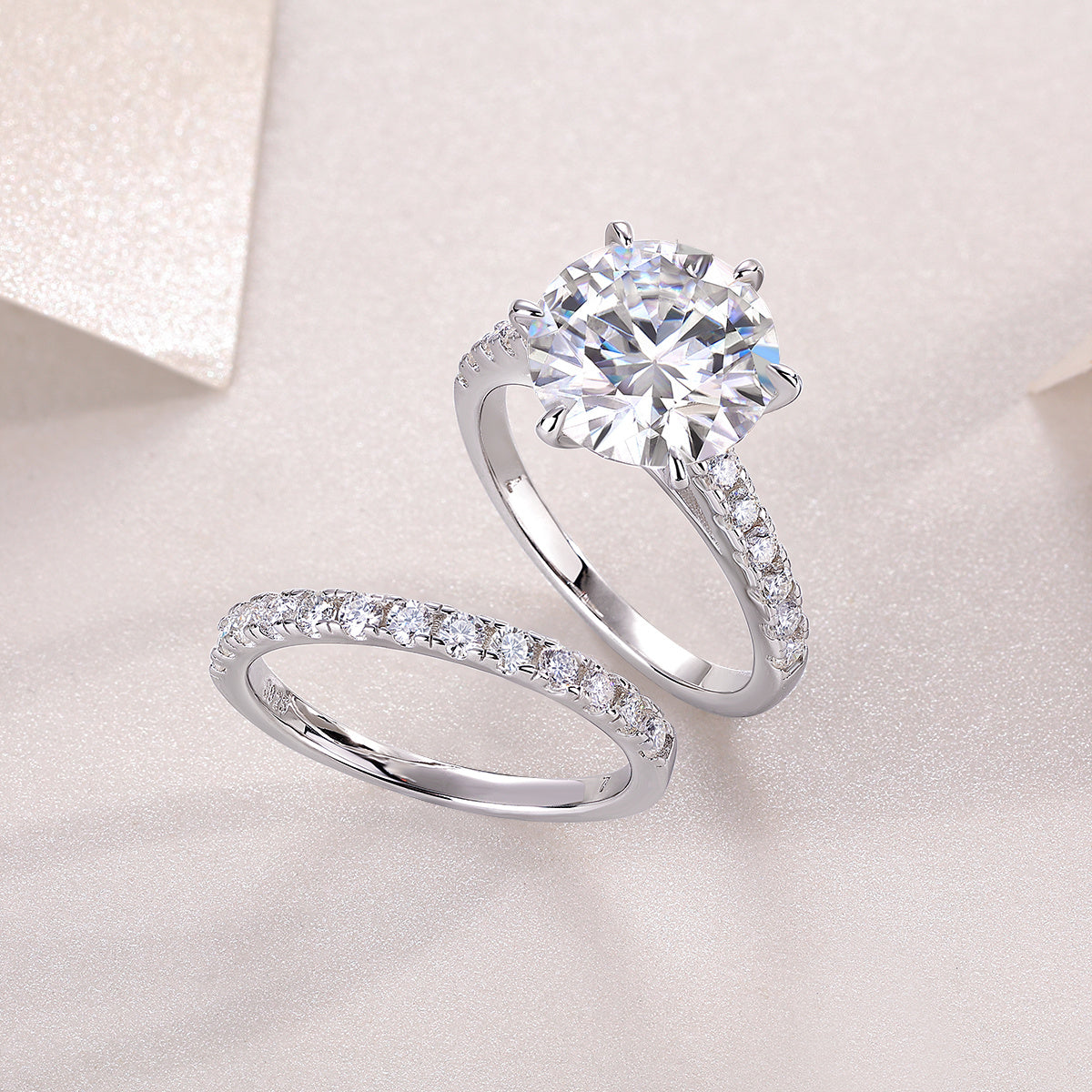 Arranged Moissanite Silver Diamond Rings
