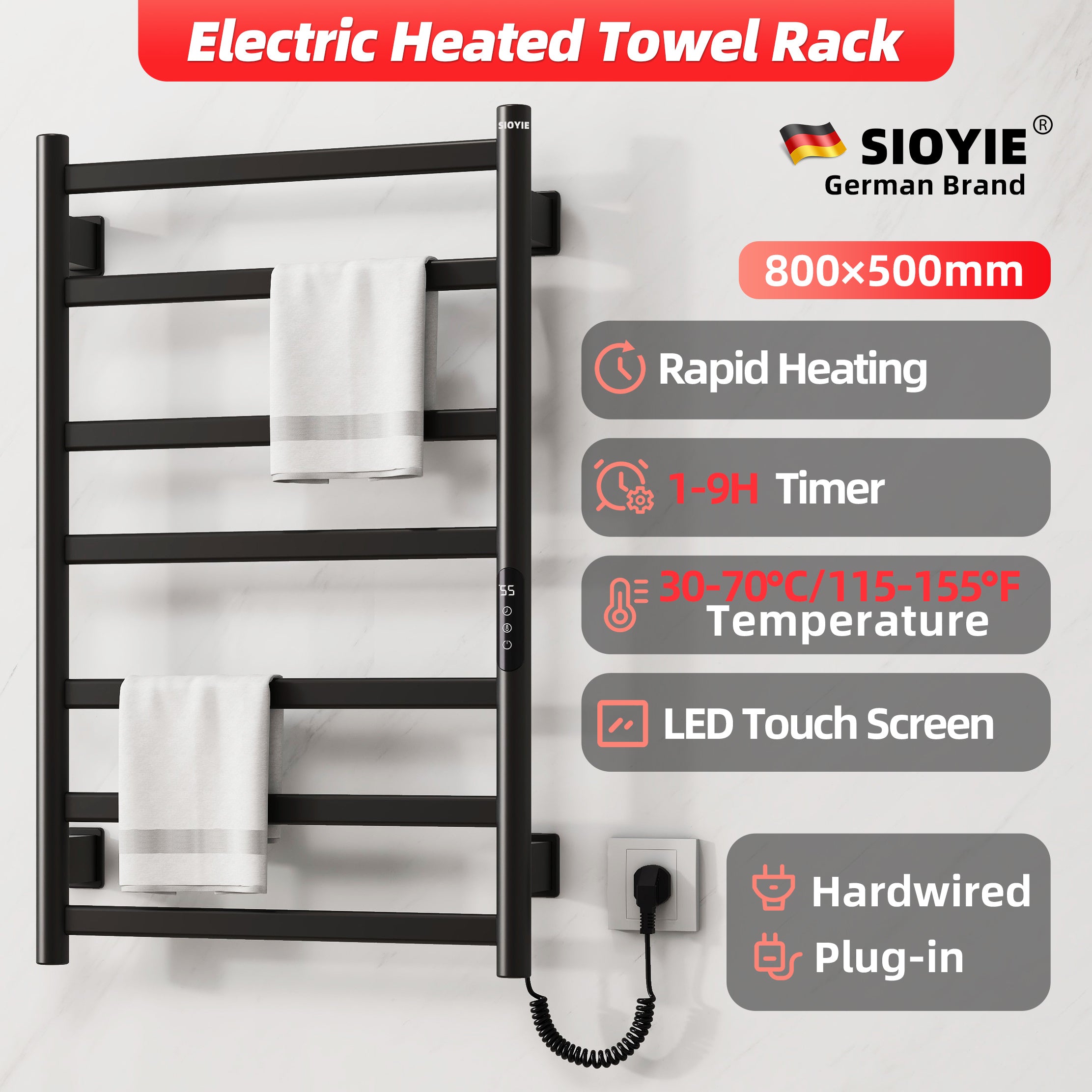 SIOYIE 6-Bar Wall Mounted Towel Warmer