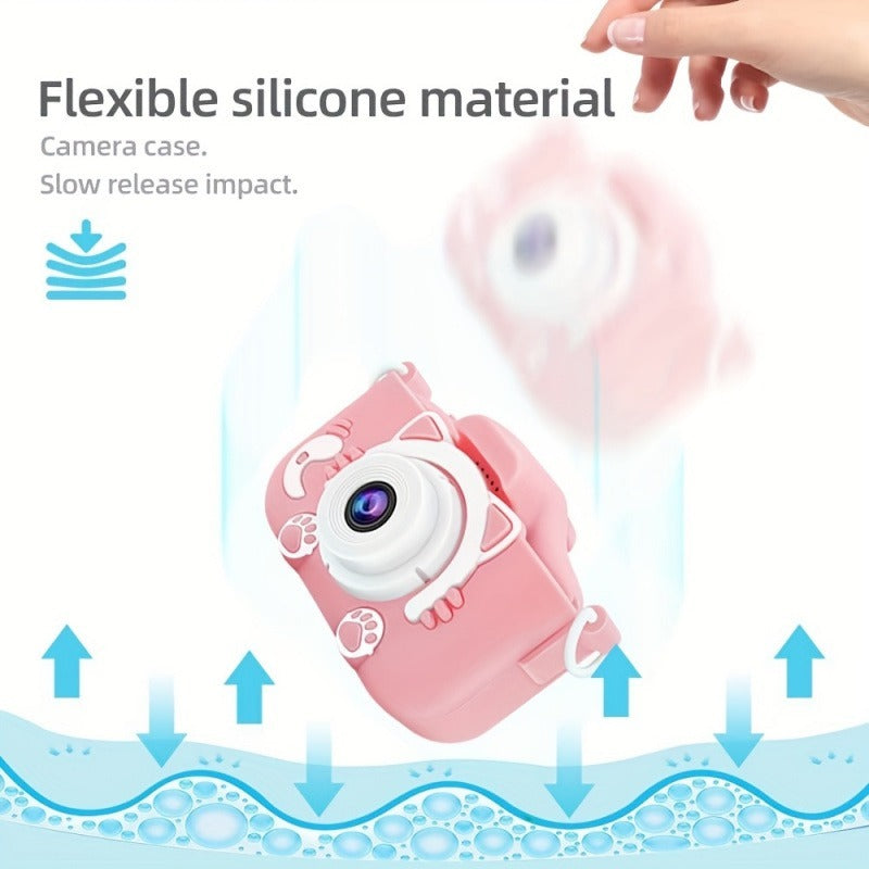 Pink Cat Kids Camera with Selfie Filters