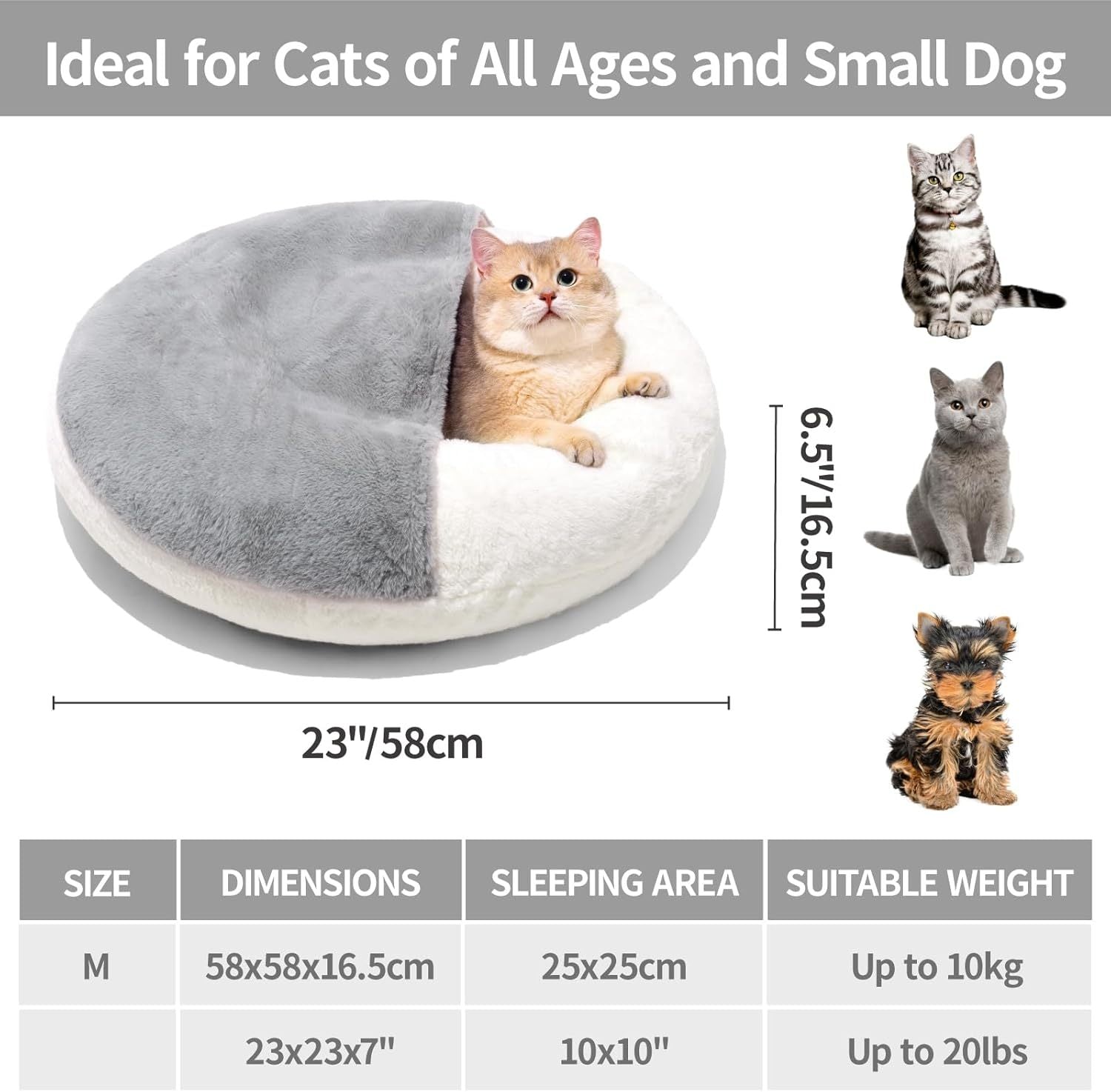 MEWOOFUN Enclosed Cat Bed Cave 22"x22"