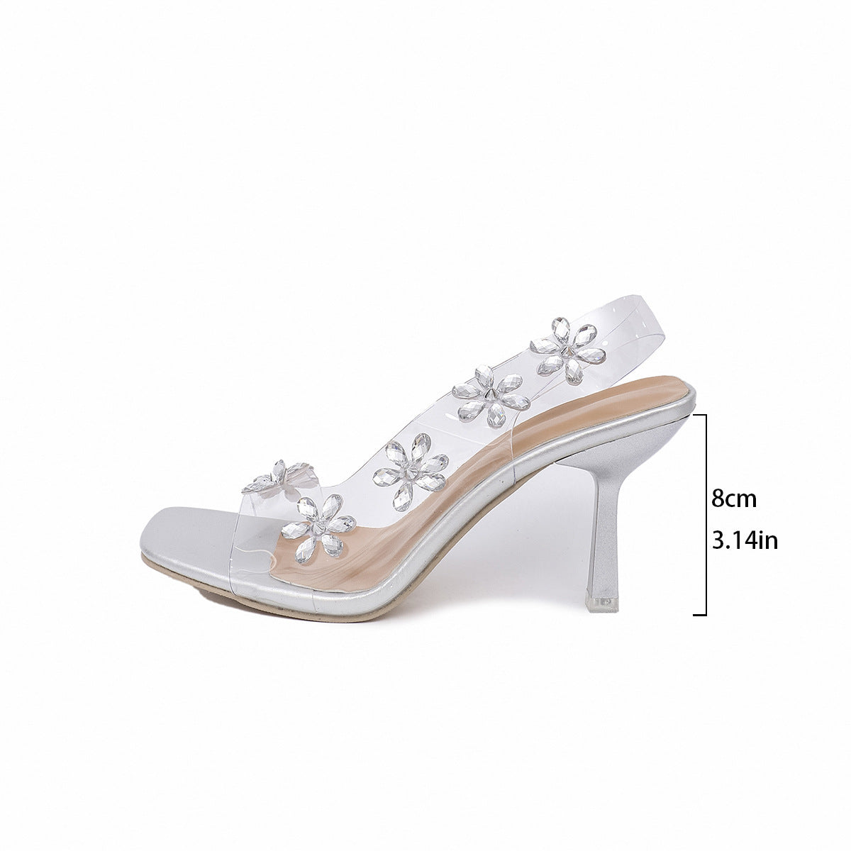 Transparent PVC Rhinestone Heel Sandals