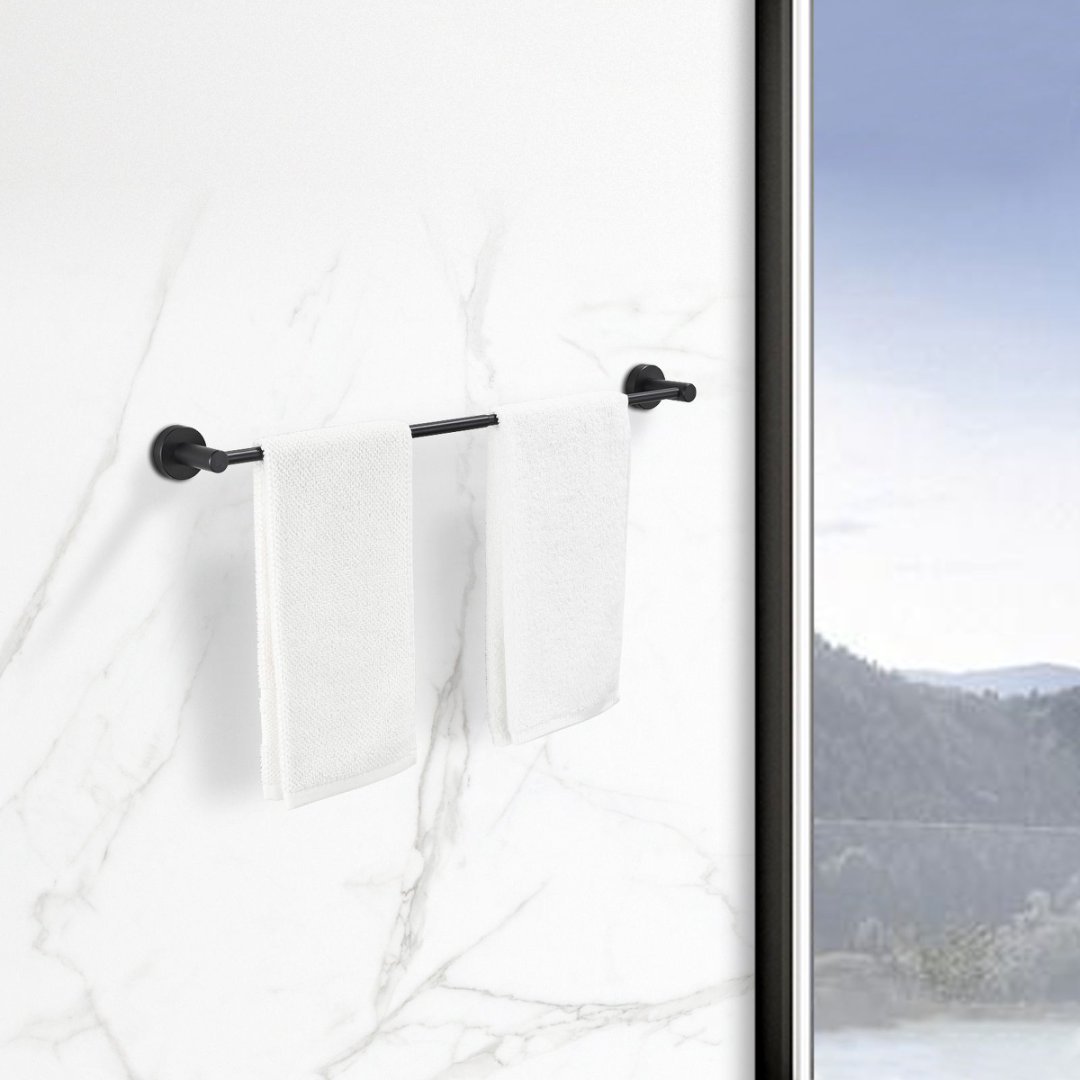 Adjustable Matte Black Towel Bar 16–27 in
