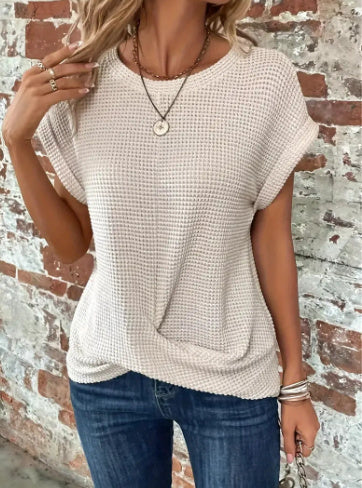 T-shirt ras du cou en tricot gaufré pour femme