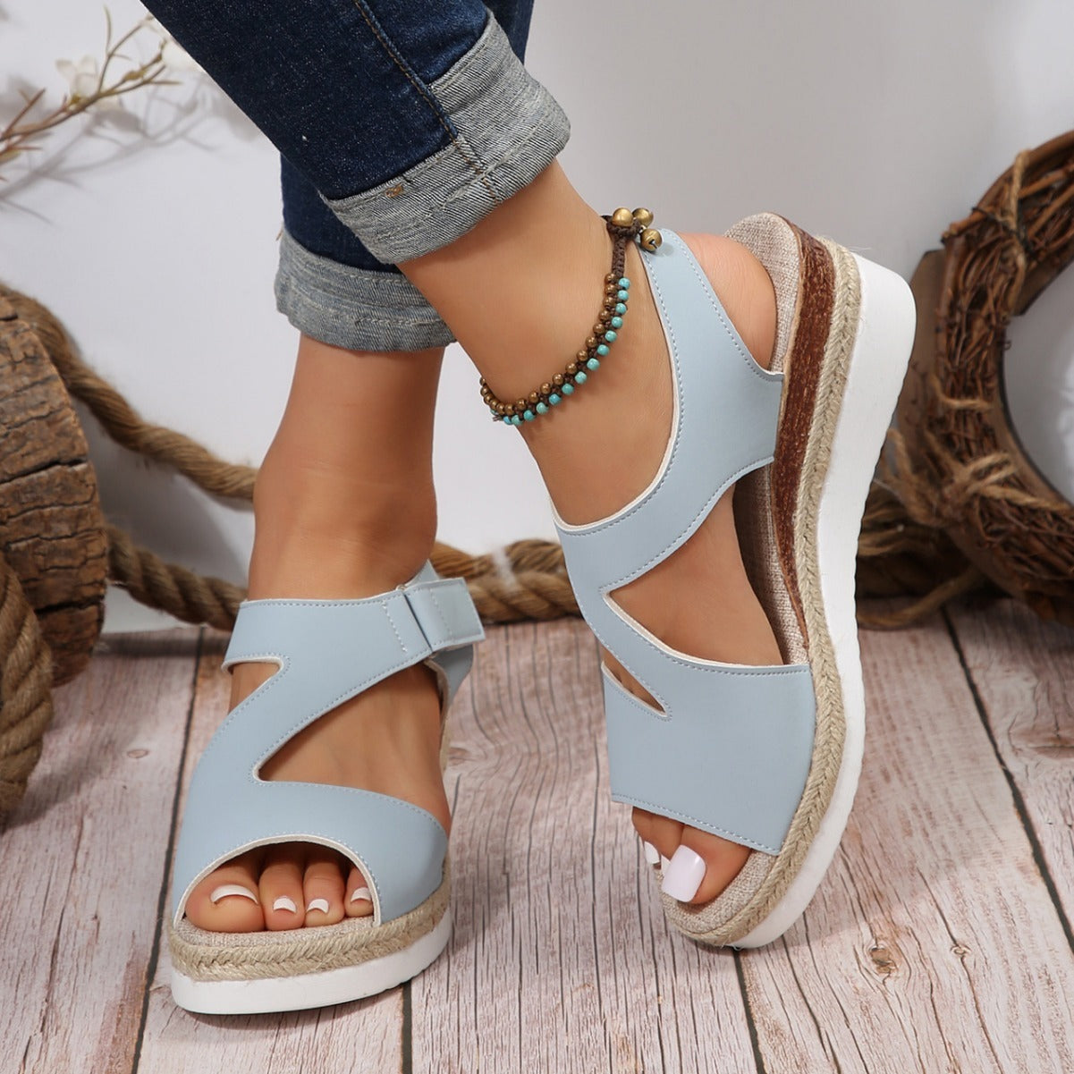 Plus Size Straw High Heel Sandals Women
