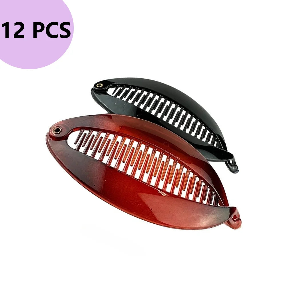 12pcs Shell & Black Banana Hair Clips
