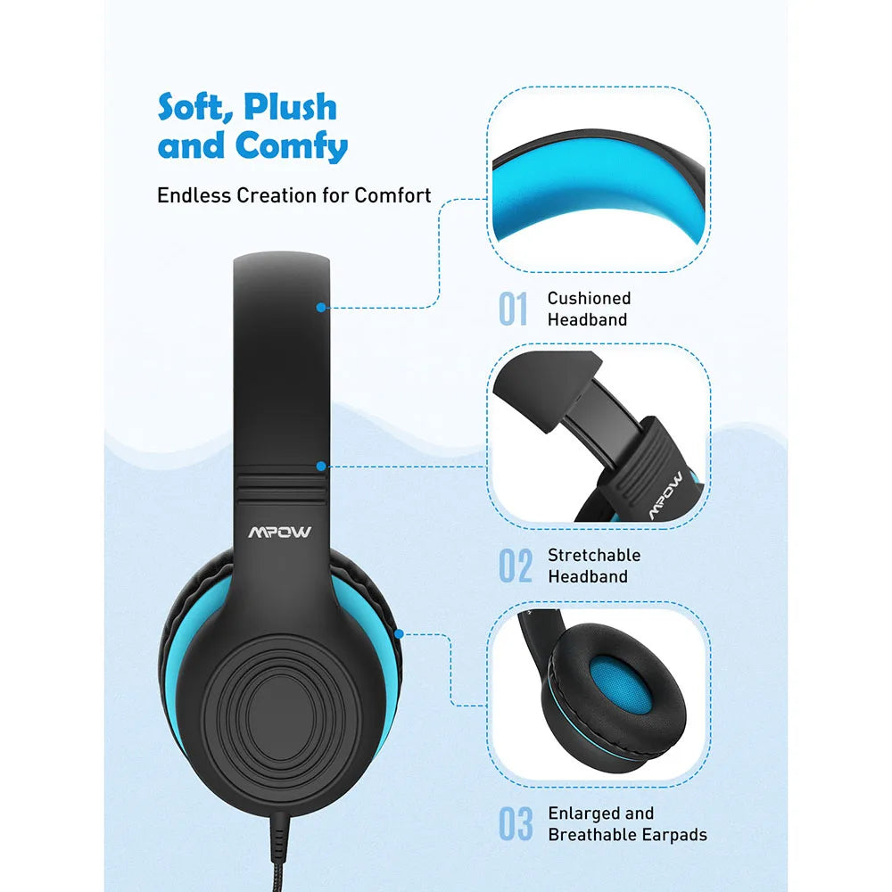 Mpow CH6S Kids Wired Headphones w/ Mic