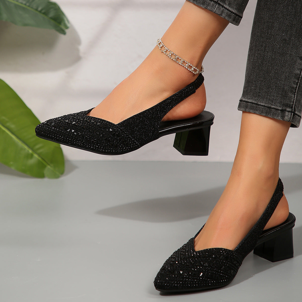 Plus Size Rhinestone Low Heel Shoes
