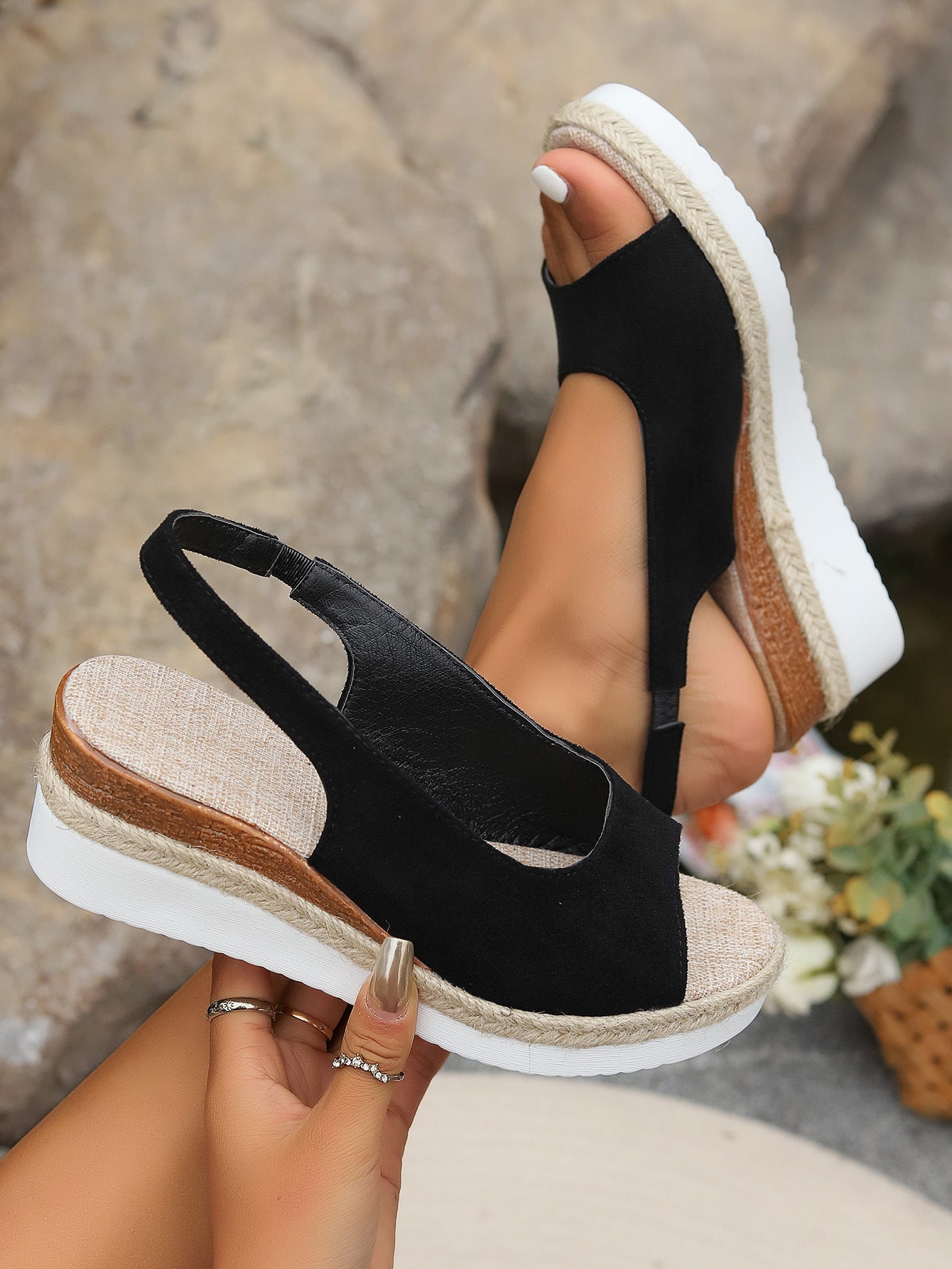 Plus Size Hemp Rope Wedge Sandals