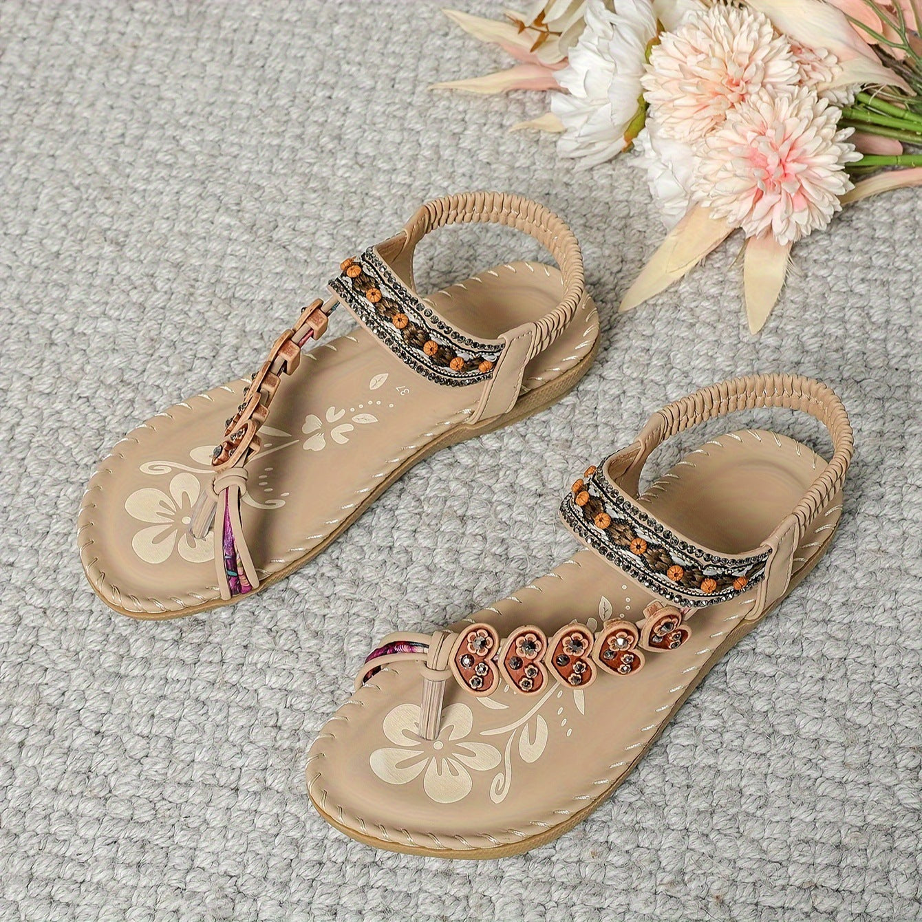 Bohemian Flower Thong Flat Sandals