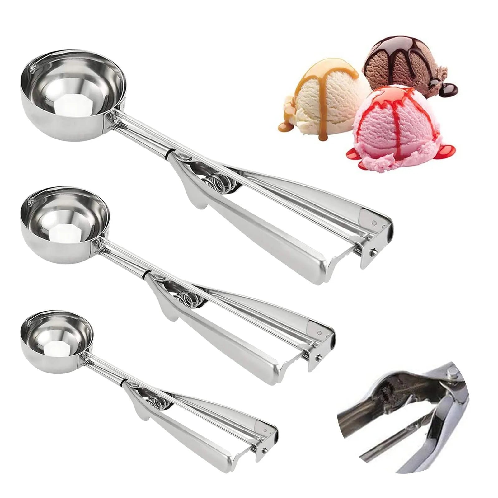 3pc Stainless Steel Scoop Set with Spring