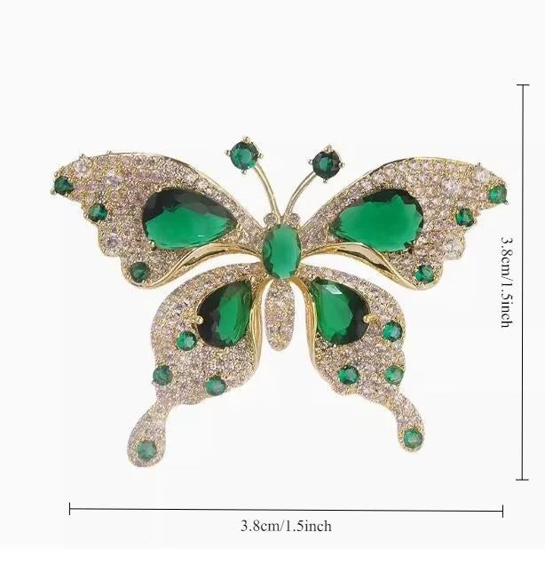 Retro Green Emerald Butterfly Brooch