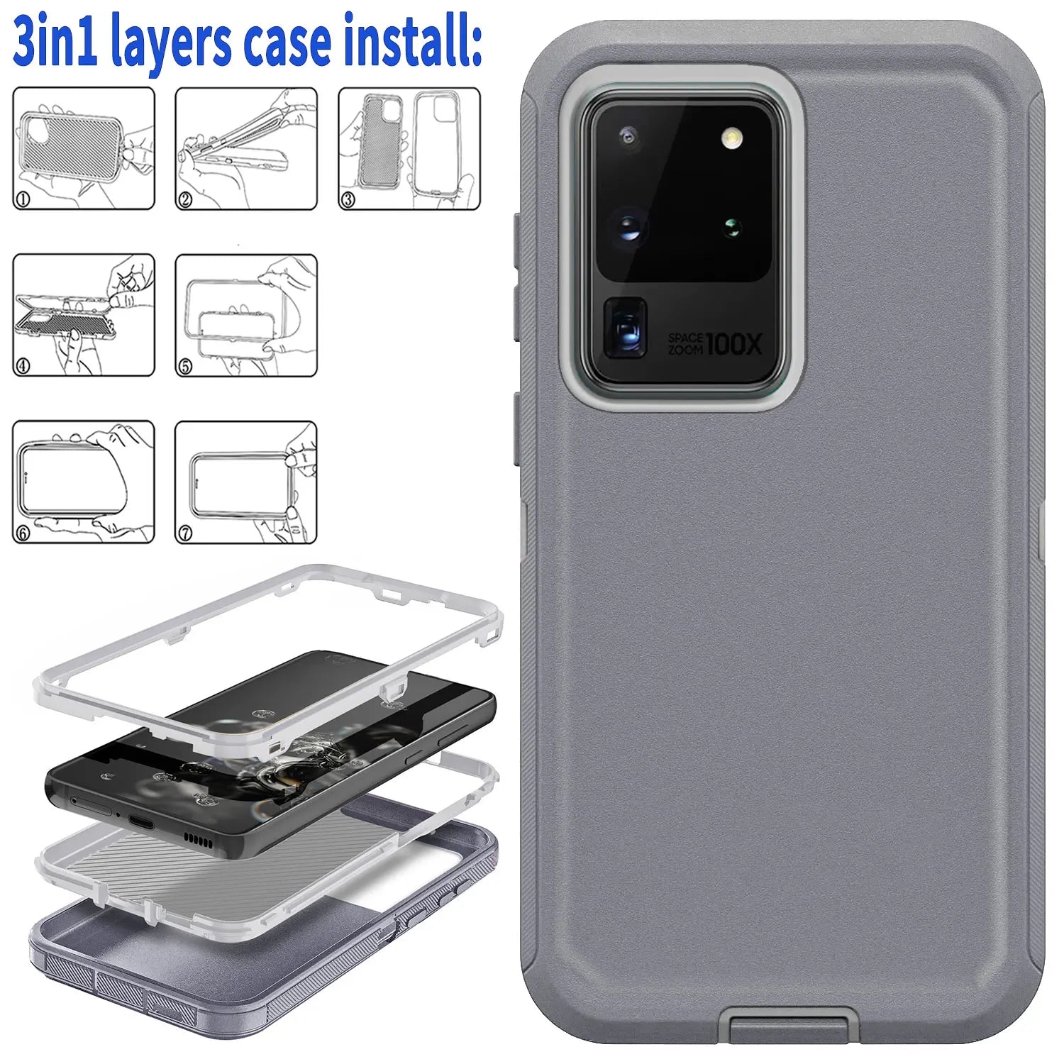 Galaxy S20 Series Rugged 3-in-1 Case – Gray