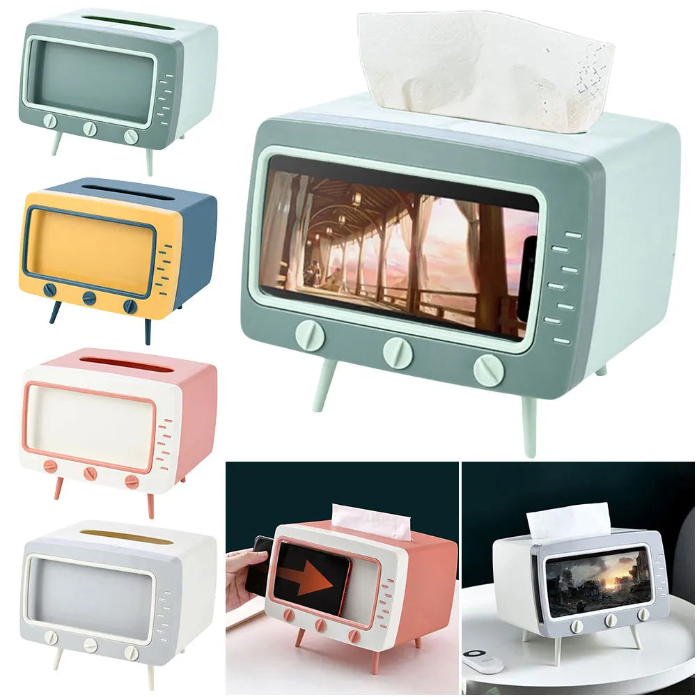 TV Tissue Box with Phone Stand Slot