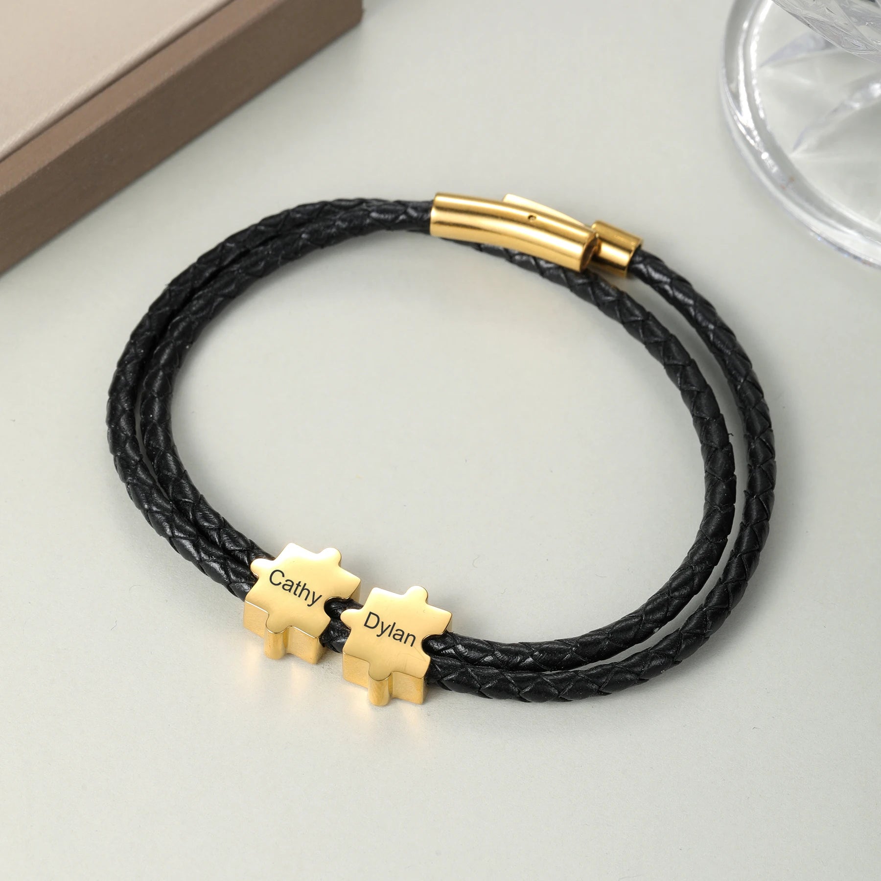 Custom Name Puzzle Leather Braceletdea