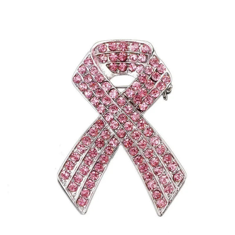 2pc Full Diamond Pink Ribbon Brooch