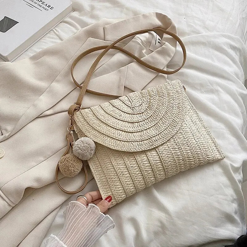 Woven Straw Summer Beach Crossbody Bag