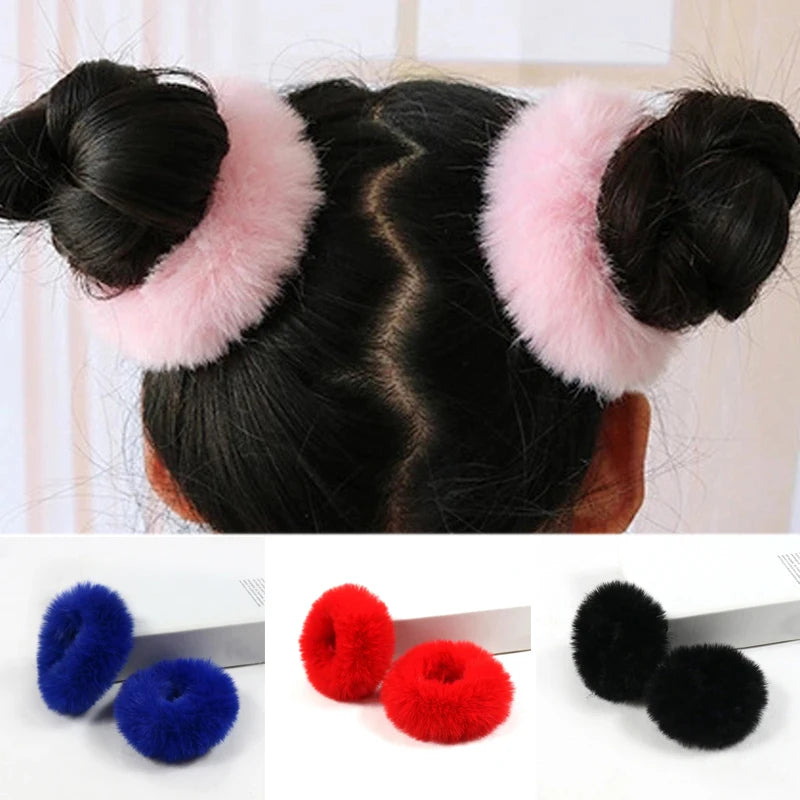 2Pcs Baby Girls Plush Elastic Hair Bands