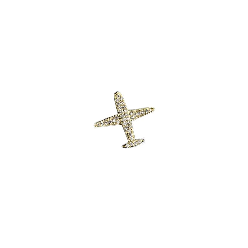 Golden Crystal Airplane Brooch Pin