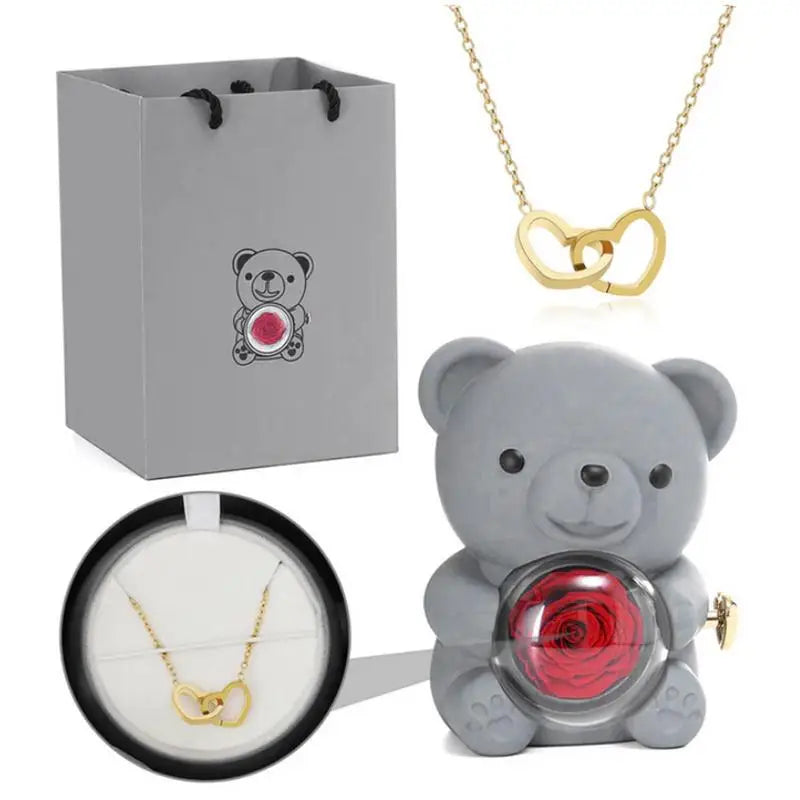 Romantic Bear & Rose Necklace Jewelry Box