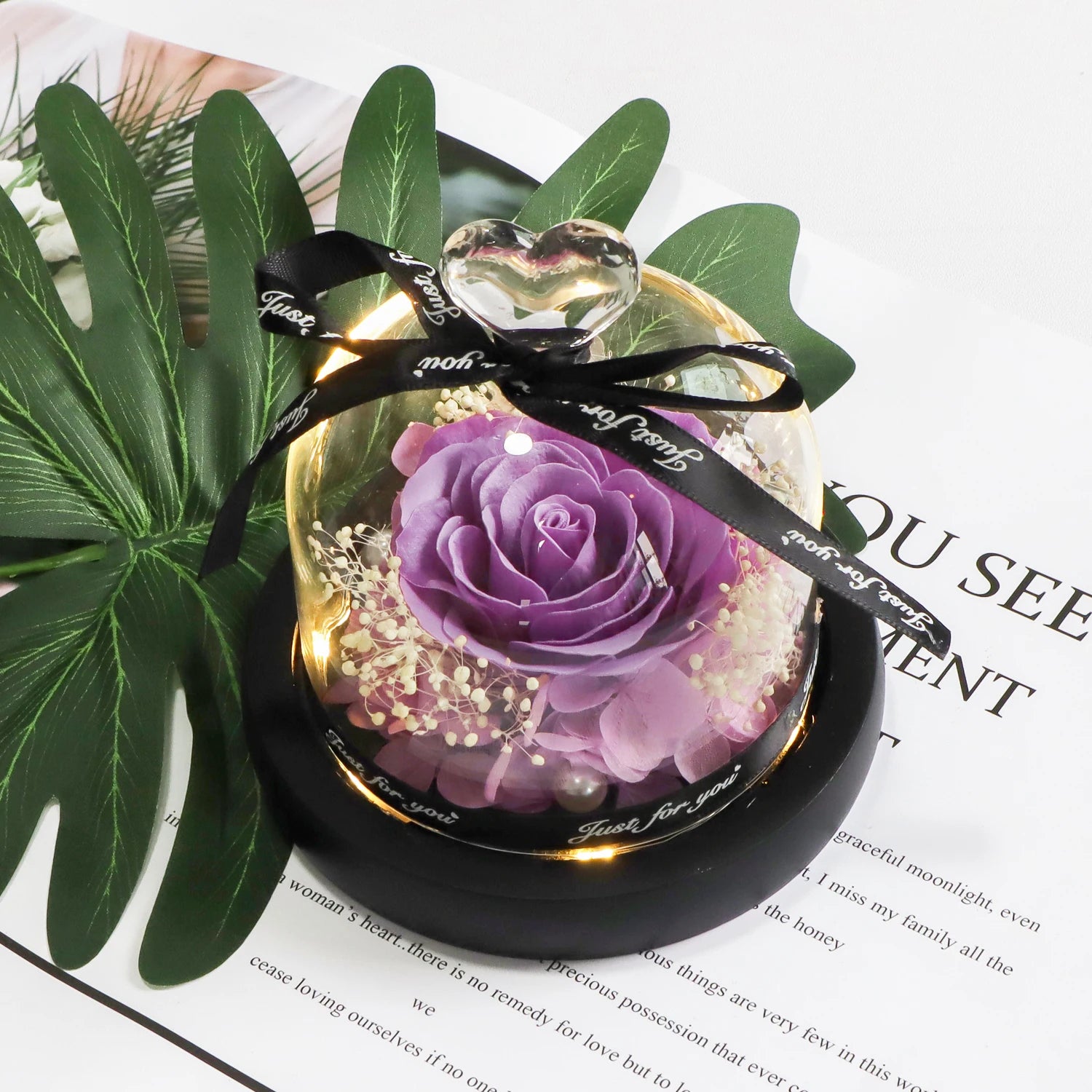 Purple Soap Rose Light Glass Dome Gift