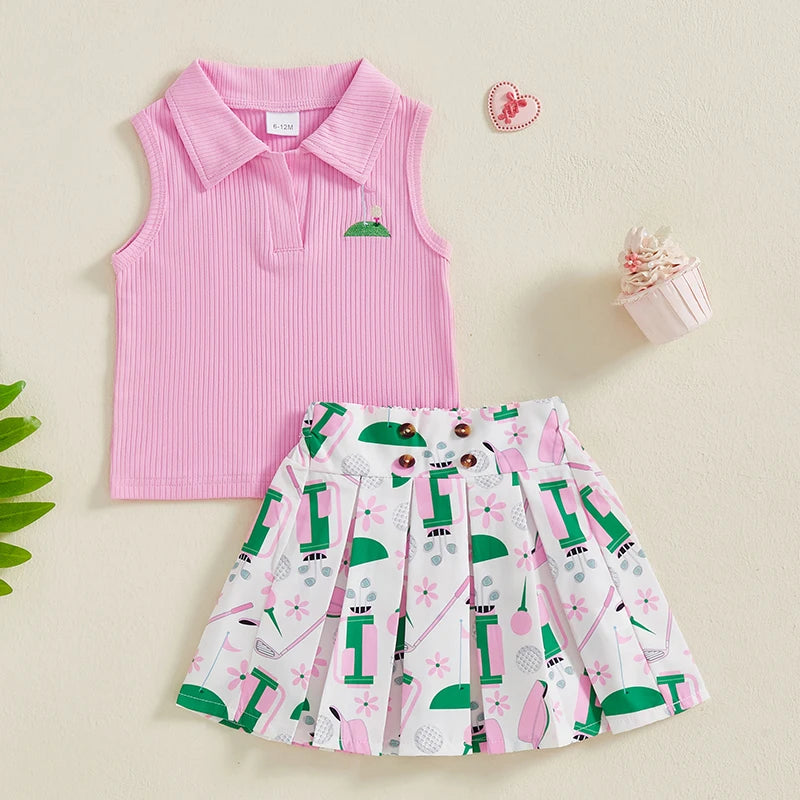 Girls Golf Print Skirt Set