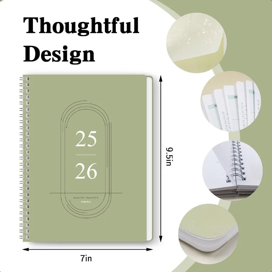 2025–2026 Monthly Calendar Book Green