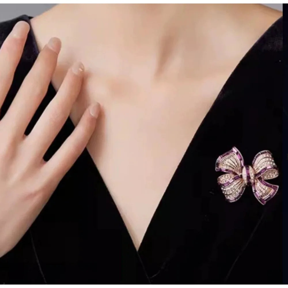 Luxury Purple Alloy Bow Brooch