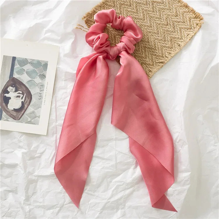 Sweet Long Ribbon Satin Bow Scrunchies