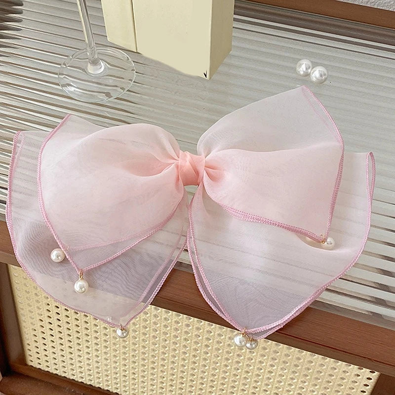 Korean Pearl Bow Silk Mesh Hairbands