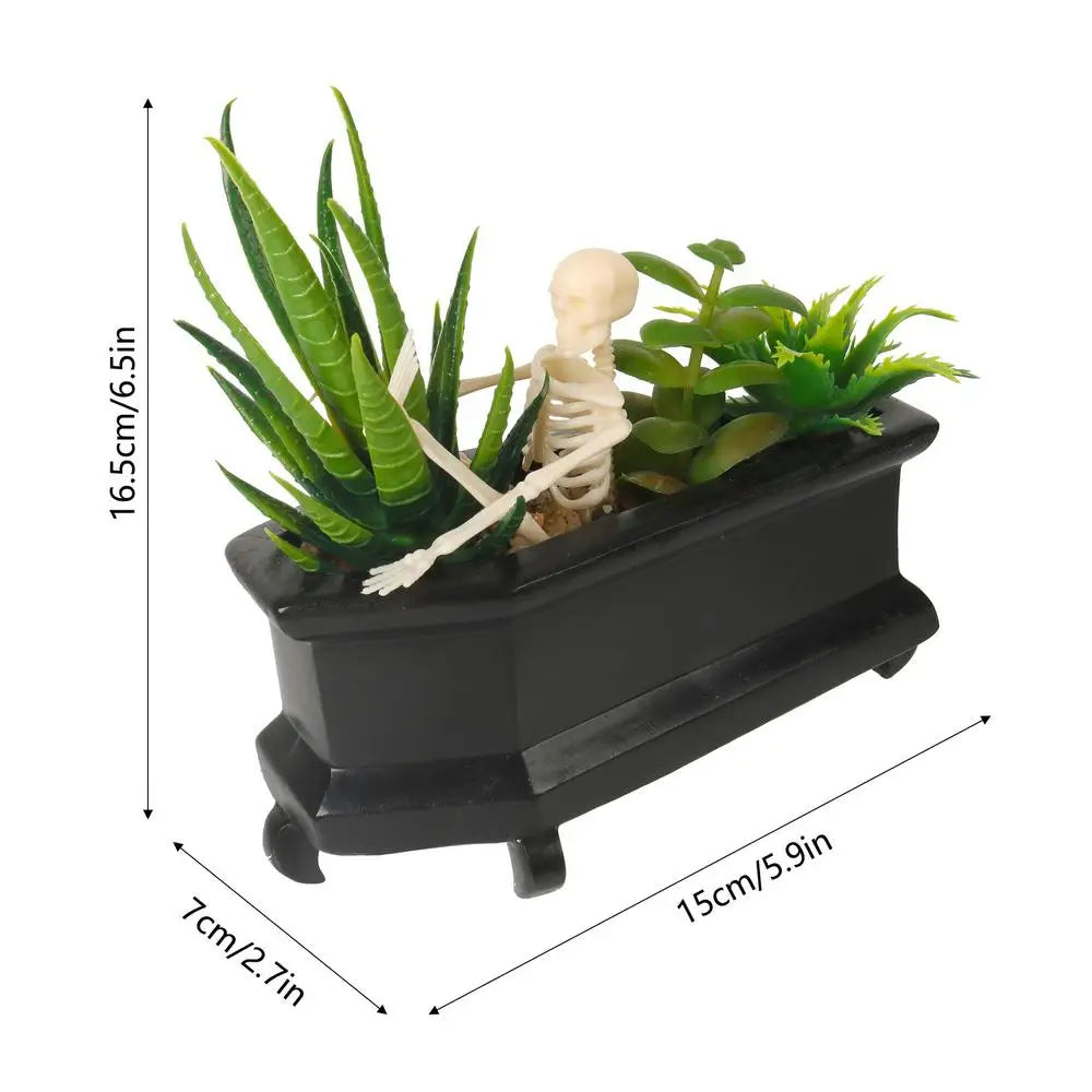 Coffin Skull Fake Plant with Succulents