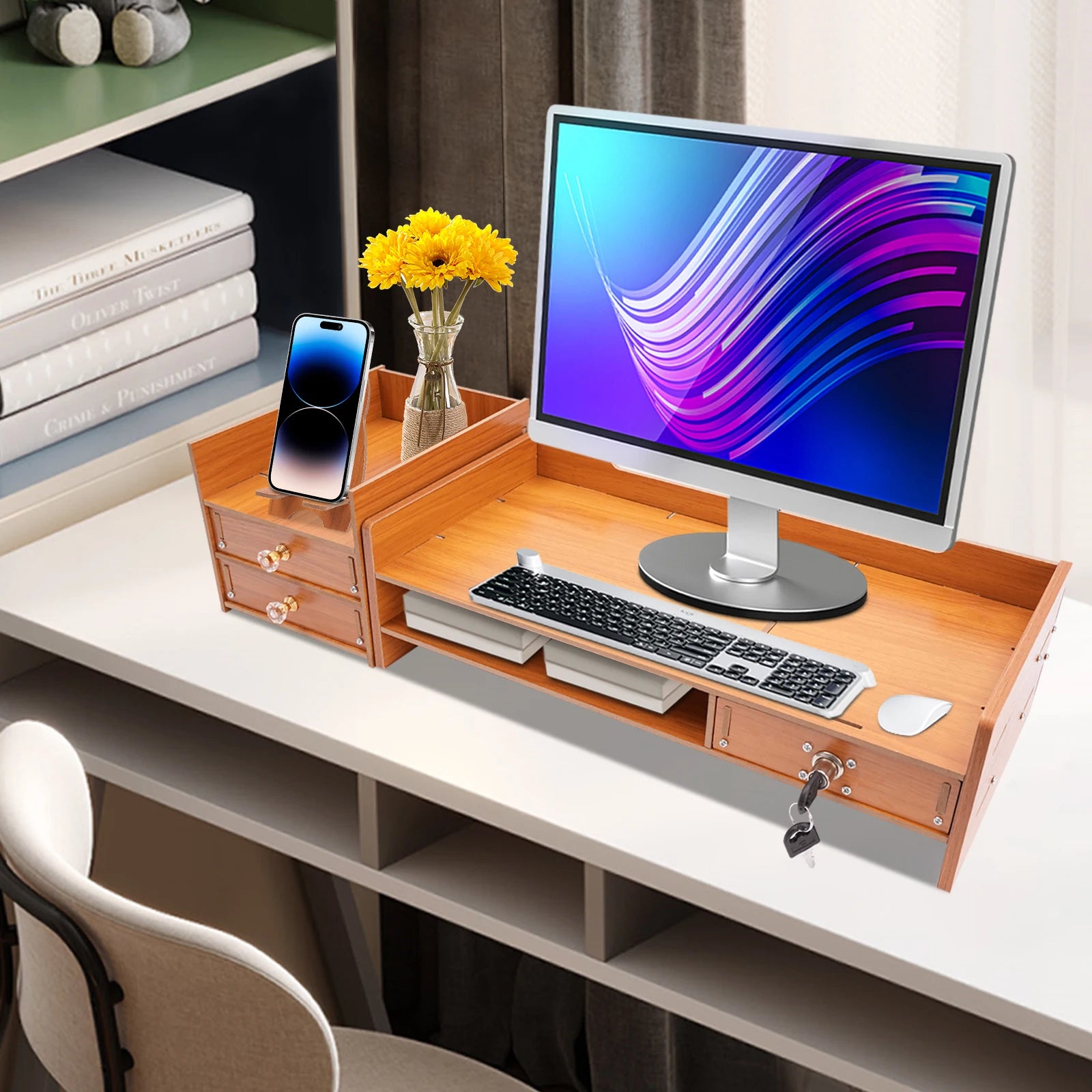 Tabletop Monitor Stand with Drawers