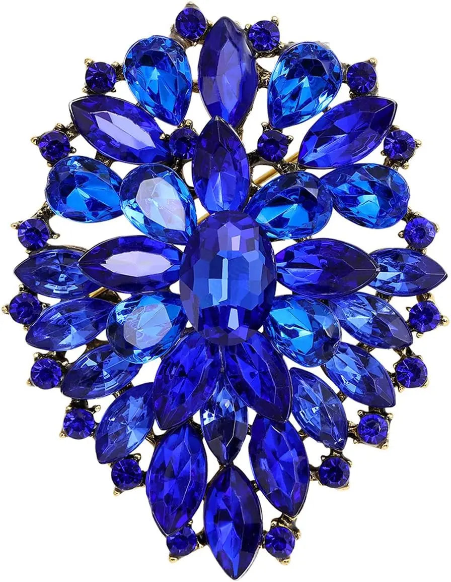 Premium Crystal Oval Flower Brooch