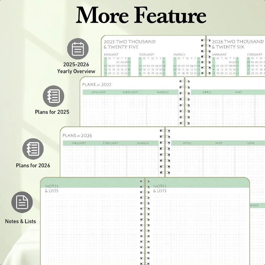 2025–2026 Monthly Calendar Book Green